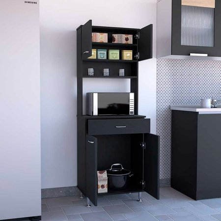 TUHOME Della 60 Kitchen Pantry with Countertop, Closed & Open Storage, Black ALW5544